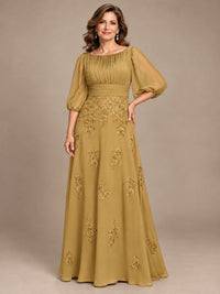 A-Line Mother of the Bride Dress with Sheer Puff Sleeves