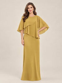 Gold-Chiffon 2 Piece A Line Mother of The Bride Dresses with Cape