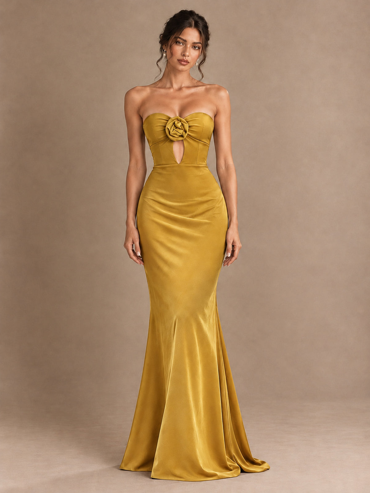 Emerald Green Strapless Mermaid Prom Dress with 3D Rose & Keyhole Cutout