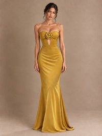 Emerald Green Strapless Mermaid Prom Dress with 3D Rose & Keyhole Cutout