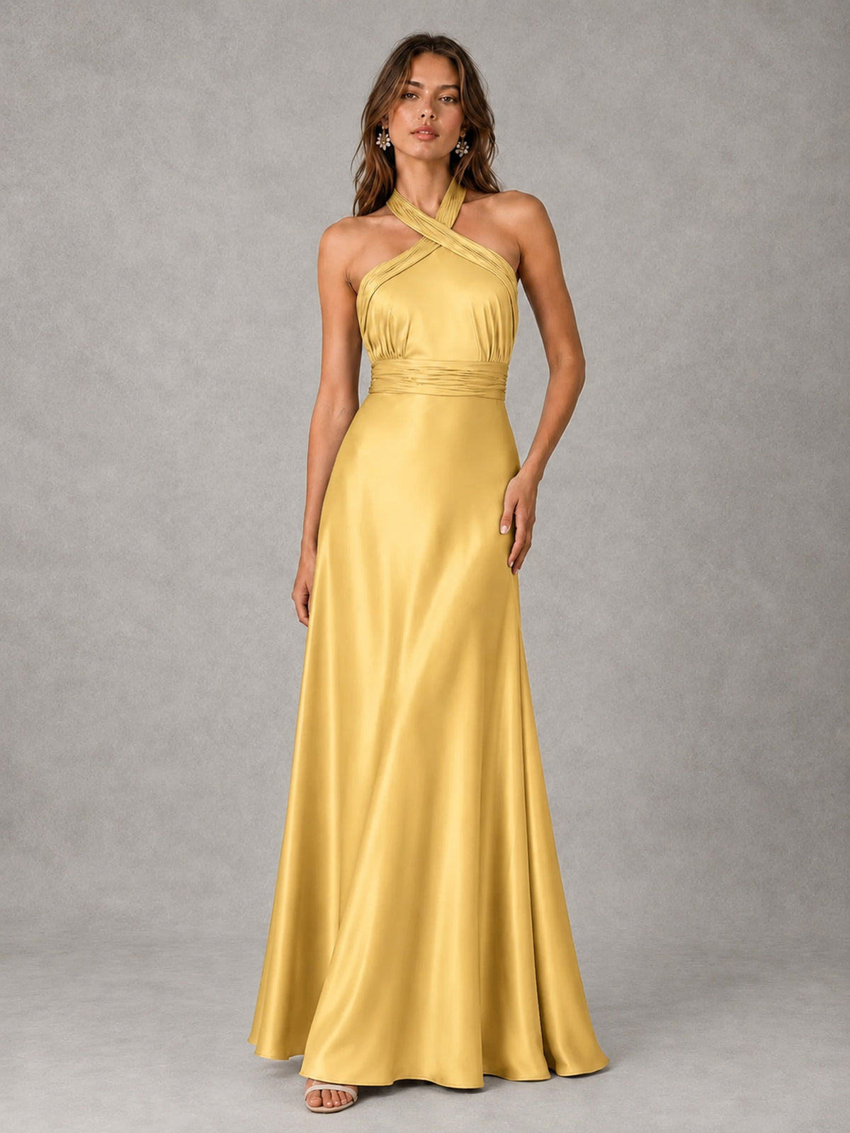 Sage Green Satin A-Line Bridesmaid Dress with Halter Neck