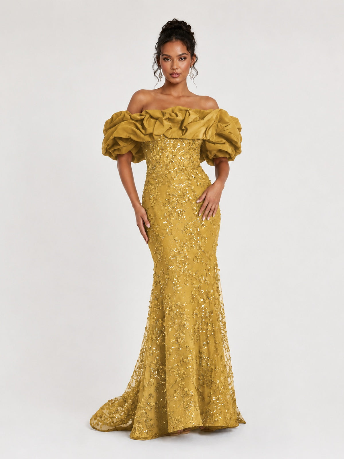 Sequin Off-Shoulder Ruffle Mermaid Prom Dress
