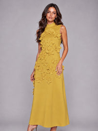 3D Floral Applique High Neck Prom Maxi Dress