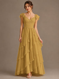 Ruffle Tiered V Neck Maxi Dress