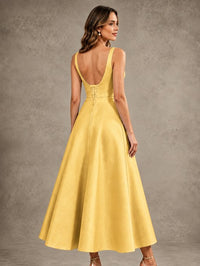 Tea-Length Satin Mother of the Bride Dress with 3D Flower Detail