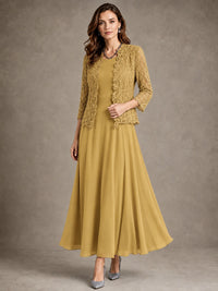 2-Piece Chiffon Mother of the Bride Dress with Lace Jacket