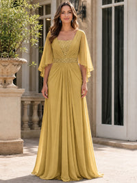 Elegant V-Neck Sequined Chiffon Mother of the Bride Dress with Flutter Sleeves