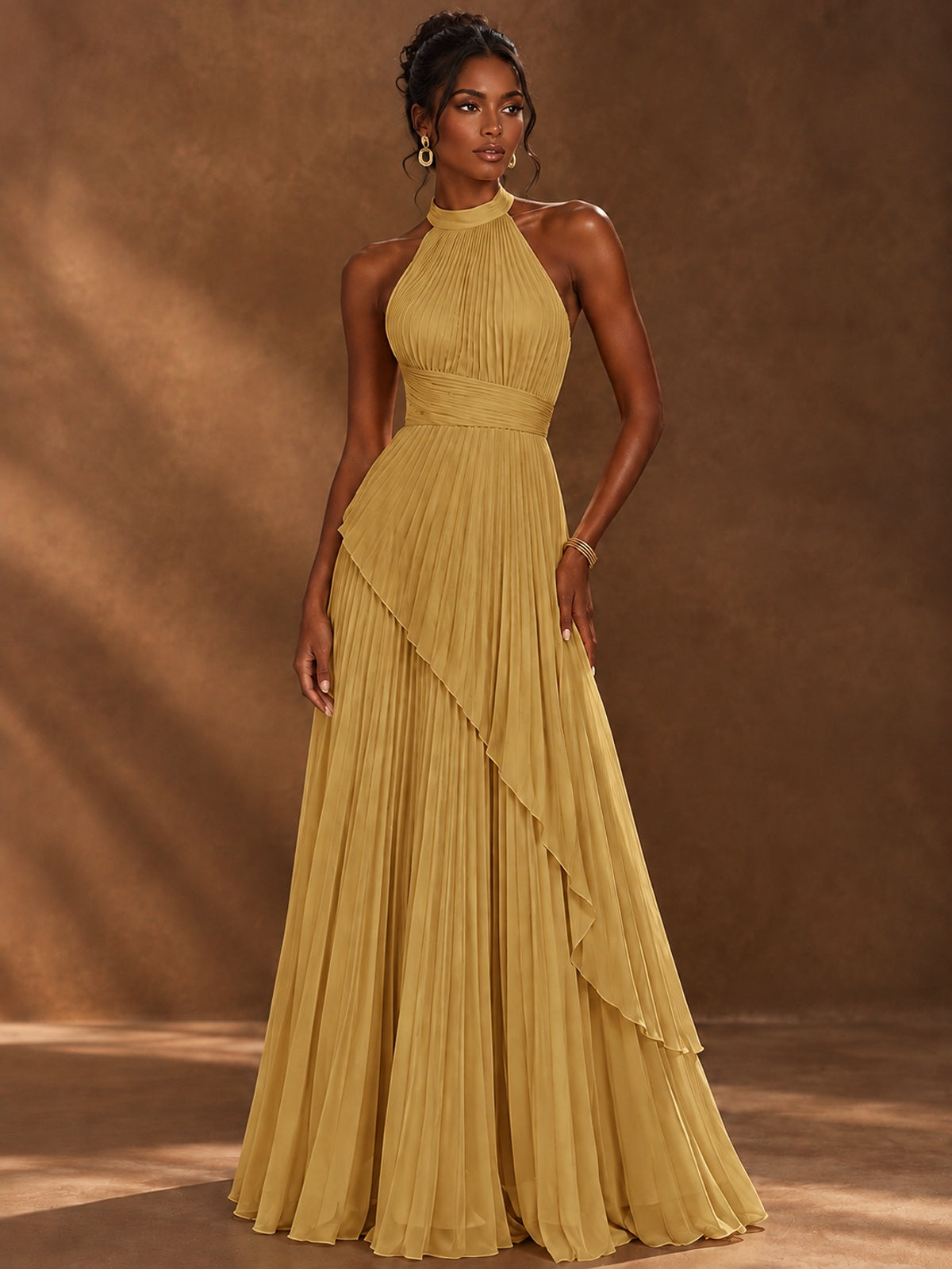 Wrap Pleated Prom Dress Halter A-line Chiffon Formal Wedding Dress