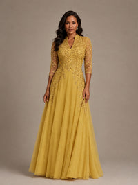 Embellished Appliques Mother of the Bride Dress with 3/4 Sleeves