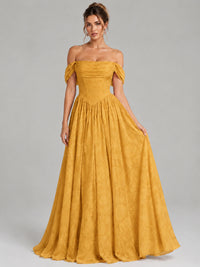 Off Shoulder Jacquard A-Line Maxi Dress