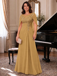 Elegant Applique Chiffon Mother of the Bride Dress with Cape Sleeves