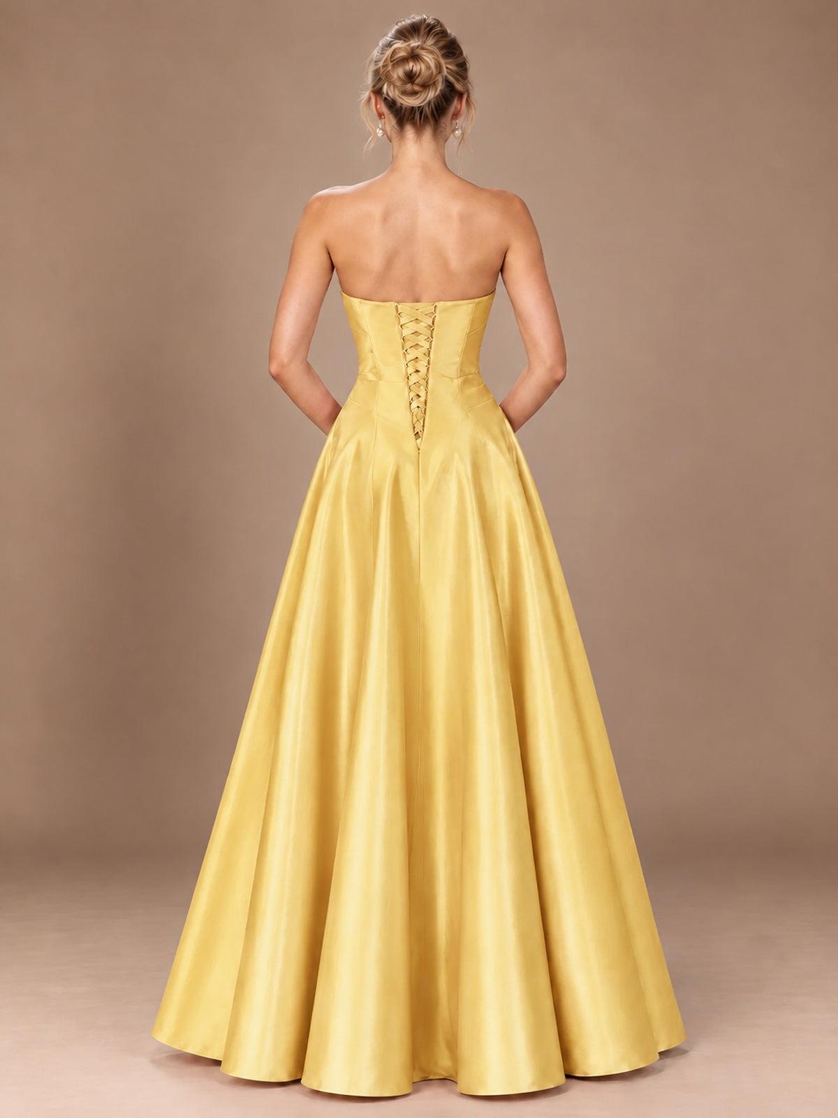 Blush Pink Strapless Satin A-Line Prom Dress with Ruched Bodice