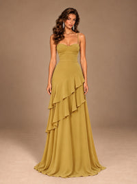 Sweetheart A-Line Ruffle Prom Dress with Spaghetti Straps