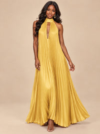 Rust Orange Pleated Halter Neck Maxi Dress