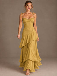 Spaghetti Strap Tiered Ruffles Chiffon Prom Dress