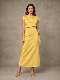 Cowl Neck Satin Mother of the Bride Dress with Ruched Waist