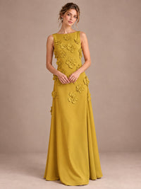 3D Floral Applique Sleeveless Formal Maxi Dress