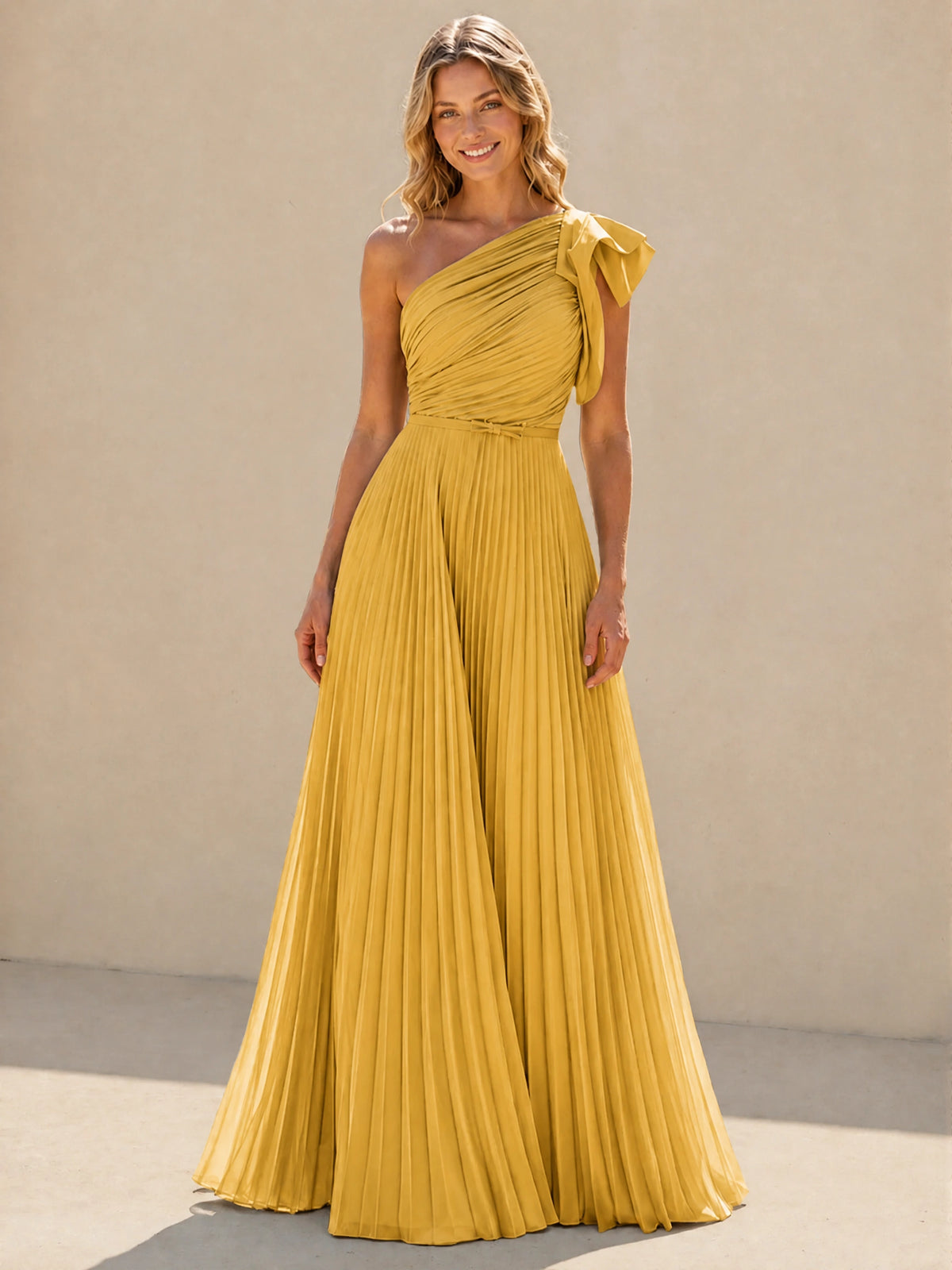 One Shoulder Pleated Chiffon A-Line Floor-Length Bridesmaid Dress