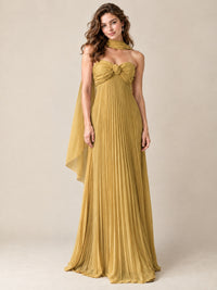 Sweetheart Neckline Pleated Prom Dress Strapless A-line Formal Dress with Flowy Scarf