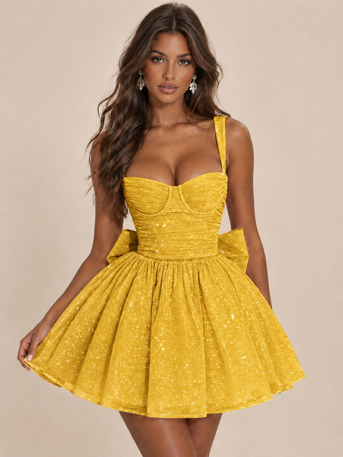 Sweetheart Glitter Tulle Puffy Mini Dress with Bow