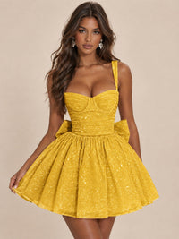 Sweetheart Glitter Tulle Puffy Mini Dress with Bow