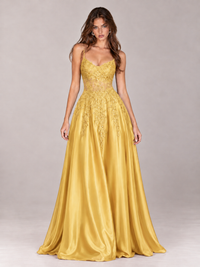 Lace Applique Satin A-Line Prom Dress with Sheer Bodice