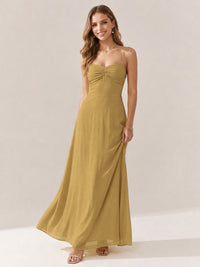 JOVELLEE Yellow Sweetheart Ruched Bust Chiffon Maxi Dress