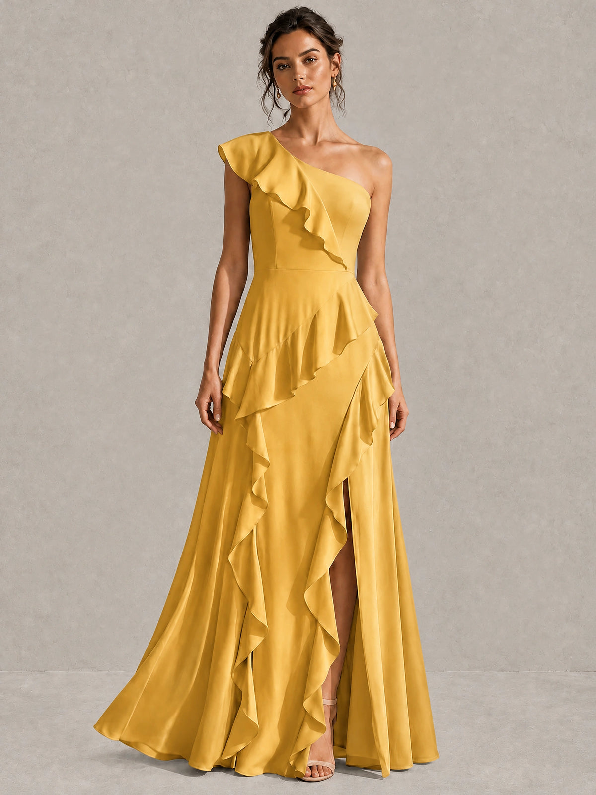 Sage Green One Shoulder Ruffle Bridesmaid Dress