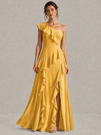 Sage Green One Shoulder Ruffle Bridesmaid Dress