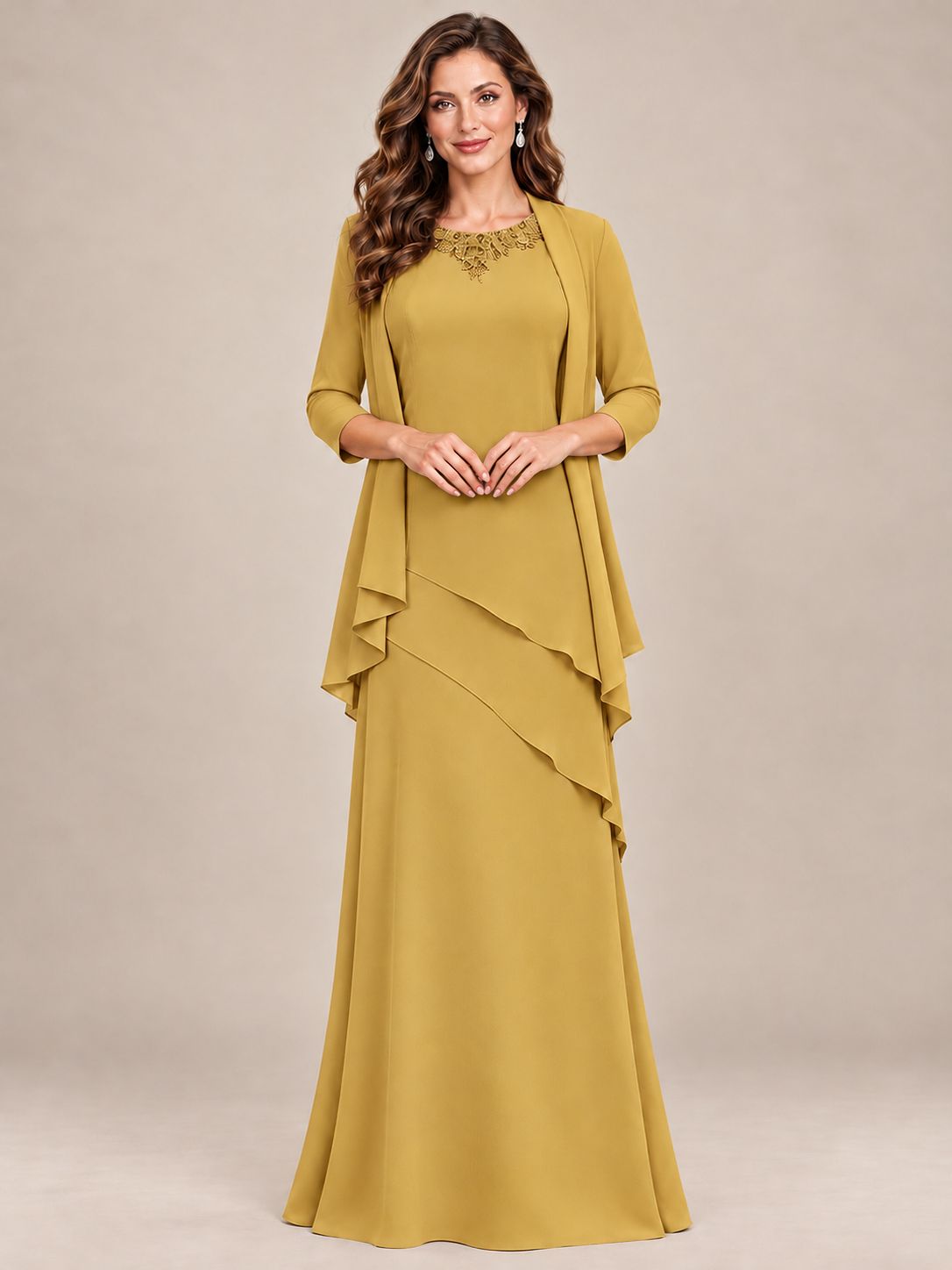 Dusty Blue Two-Piece Chiffon Mother of the Bride Dress with Jacket