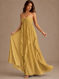 Srapless Sweetheart Chiffon Prom Dress Ruffle Formal Evening Gown