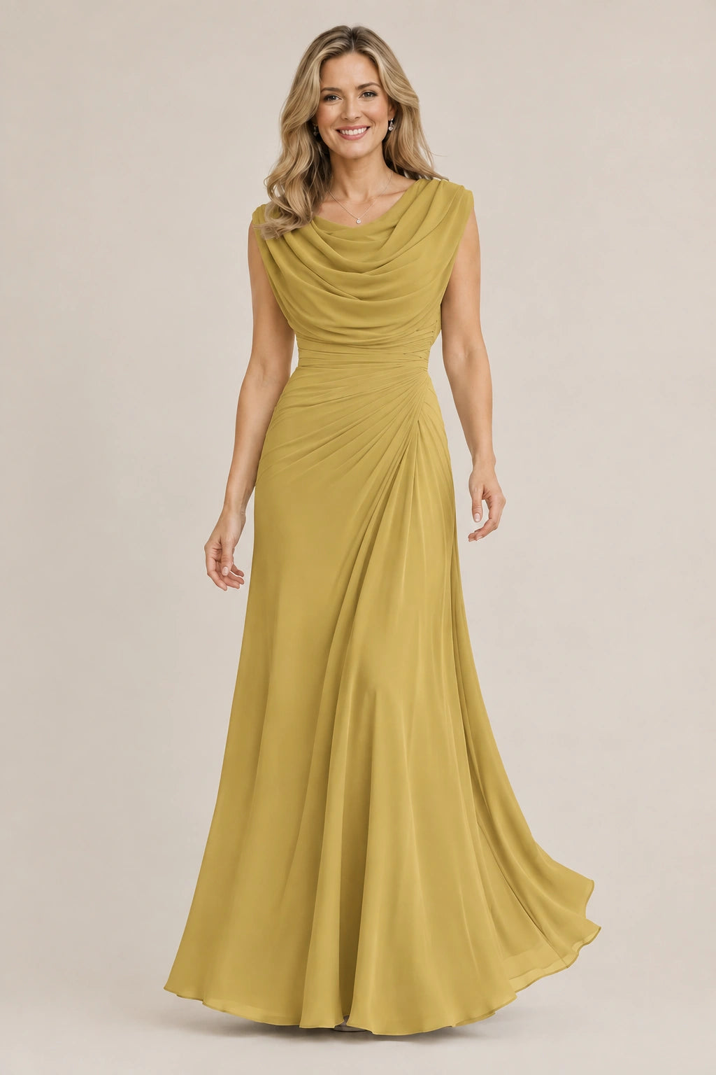Cowl Neck Ruched Chiffon Mother of the Bride Dress