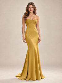 Light Blue Strapless Sweetheart Mermaid Prom Dress with Pleated Bodice