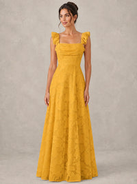 Jacquard Square Neck A-Line Maxi Dress