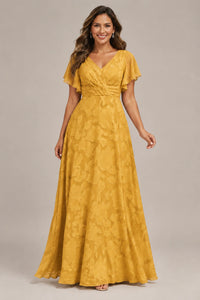 Jovellee Floral Chiffon A-Line Mother of the Bride Dress with Flutter Sleeves