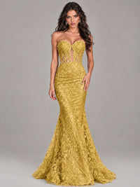 Strapless Corset Mermaid Prom Dress Lace Appliqué Formal Gown