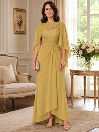 Elegant Chiffon Mother of the Bride Dress with Lace Applique and Cape Sleeves