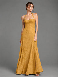 A-Line Halter Floral Chiffon Maxi Dress