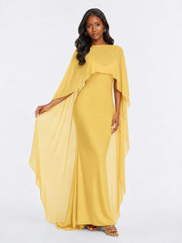 Satin Cape Prom Dresses Meramid Maxi Dress