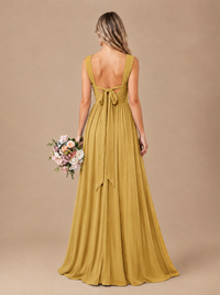 Pleated Chiffon V Neck Wedding Bridesmaid Dresses Floor Length with Slit
