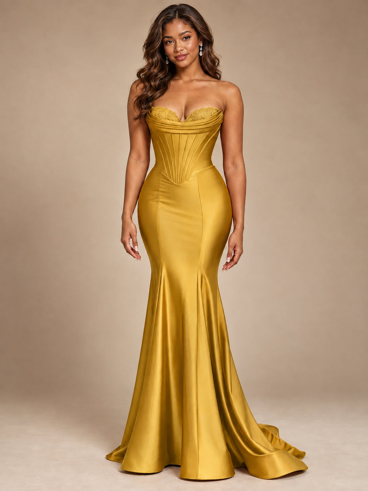 Red Strapless Satin Mermaid Prom Dress with Corset Bodice