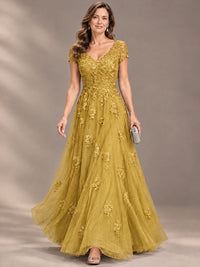 Lace Appliques A-line Mother of The Bride Dresses with Short Sleeves