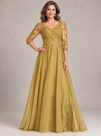 Sequin Lace A-Line Mother of the Bride Dress with 3/4 Sleeves