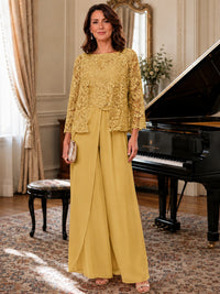 Elegant 3-Piece Chiffon Mother of the Bride Pantsuit with Floral Applique Jacket