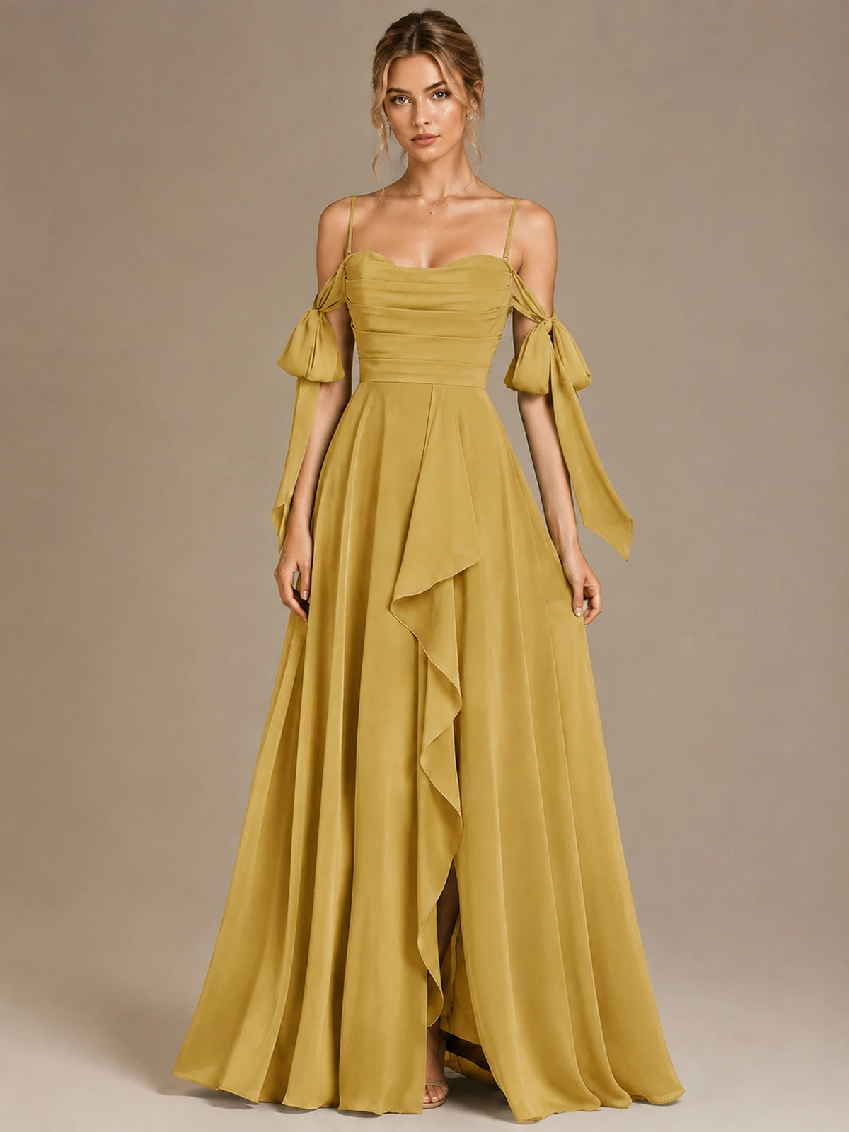 A-Line Ruffles Chiffon Bridesmaid Dress with Slit