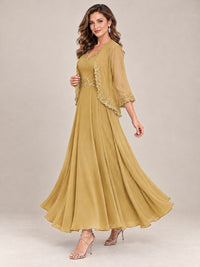 Dusty Blue Floral Lace Chiffon Mother of the Bride Dress with Jacket