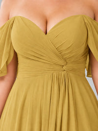 Off Shoulder Chiffon Bridesmaid Dress with Slit
