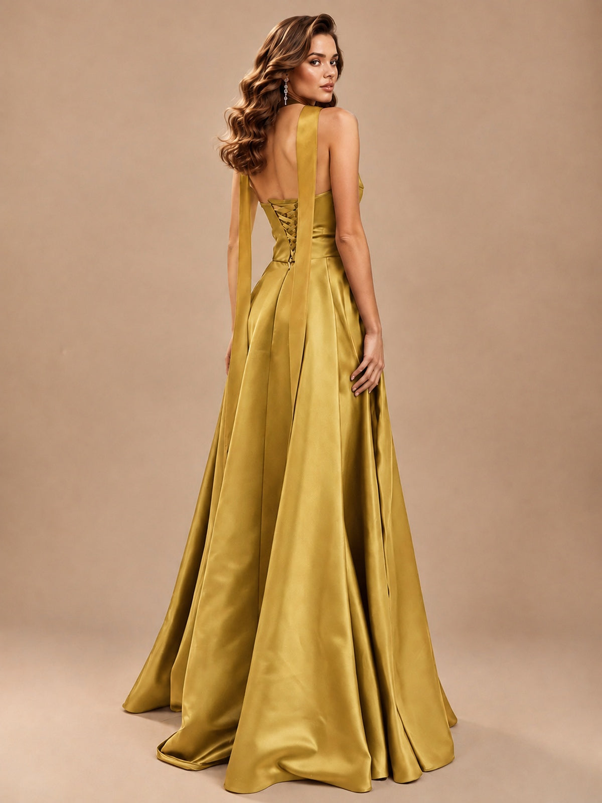 Strapless Prom Dress Side High Slit A-line Formal Dress with Scarf