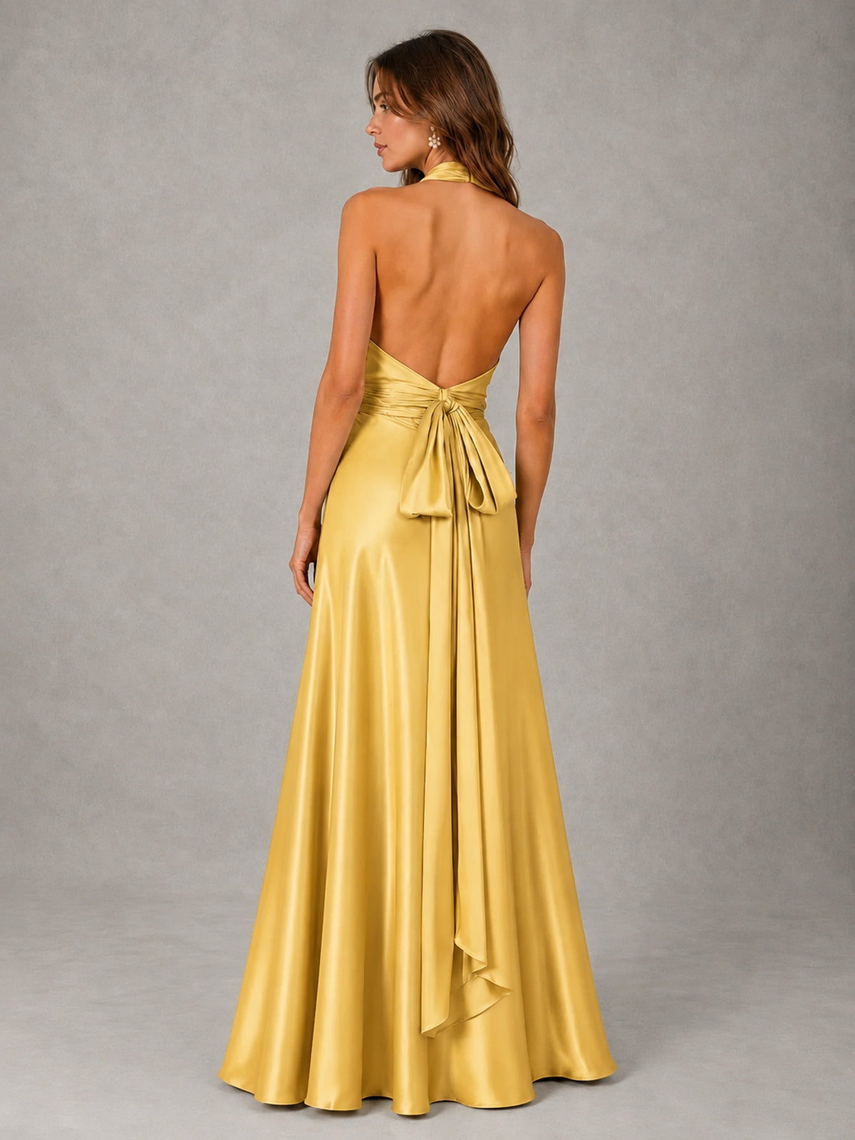 Sage Green Satin A-Line Bridesmaid Dress with Halter Neck