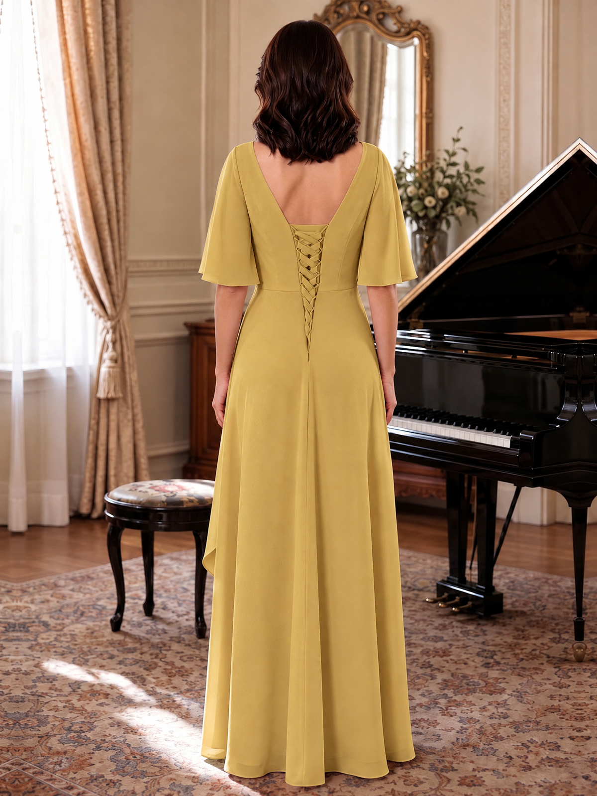 V-Neck Chiffon Lace Mother of the Bride Dresses
